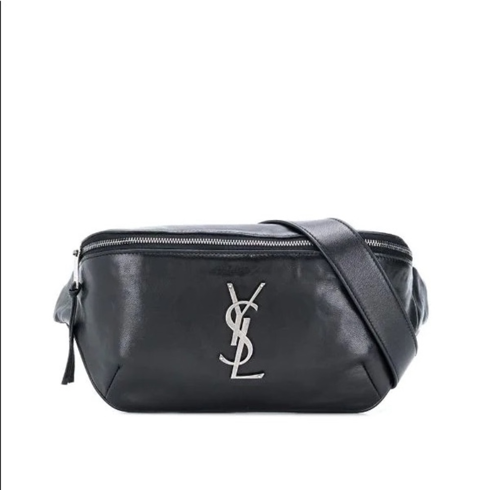 YSL black leather belt bag with silver hardware